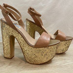 Steve Madden Shazzam Gold Glitter & nude platform